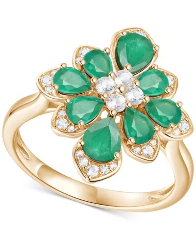 Macy's Emerald (1-3/4 Ct. T.w.) & Diamond (1/4 Ct. T.w.) Pear Flower Ring In 14k Gold (also In Ruby & Sapph