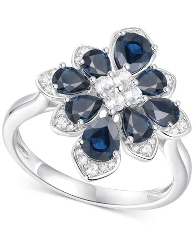 Macy's Emerald (1-3/4 Ct. T.w.) & Diamond (1/4 Ct. T.w.) Pear Flower Ring In 14k Gold (also In Ruby & Sapph In Sapphire