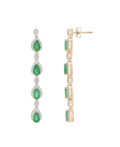 Macy's Emerald (1-5/8 Ct. T.w.) And Diamond (1/4 Ct. T.w.) Drop Earrings In 14k Yellow Gold In Green