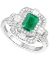 Macy's Emerald (1 Ct. T.w.) & Diamond (1/2 Ct. T.w.) Statement Ring In 14k White Gold In Emerald