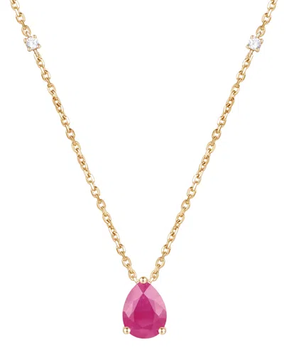Macy's Emerald (1 Ct. T.w.) & Diamond (1/20 Ct. T.w.) 17" Pendant Necklace In 14k Gold (also In Ruby And Sa
