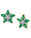 Macy's Emerald (1 Ct. T.w.) & Diamond (1/5 Ct. T.w.) Flower Stud Earrings In 14k Gold In Emerald
