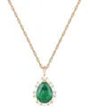 Macy's Emerald (1 Ct. T.w.) & Diamond (1/5 Ct. T.w.) Teardrop Halo 18" Pendant Necklace In 14k Gold (also I In Emerald