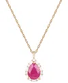Macy's Emerald (1 Ct. T.w.) & Diamond (1/5 Ct. T.w.) Teardrop Halo 18" Pendant Necklace In 14k Gold (also I In Ruby