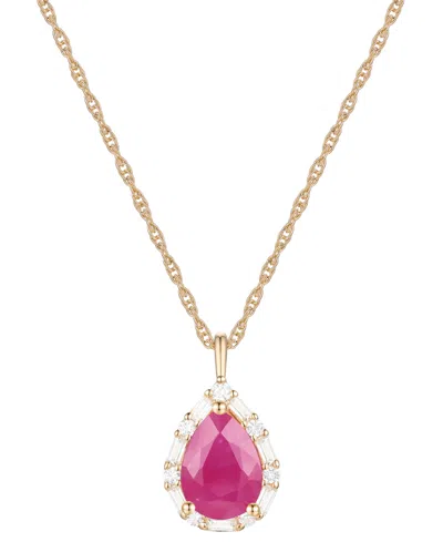 Macy's Emerald (1 Ct. T.w.) & Diamond (1/5 Ct. T.w.) Teardrop Halo 18" Pendant Necklace In 14k Gold (also I In Ruby
