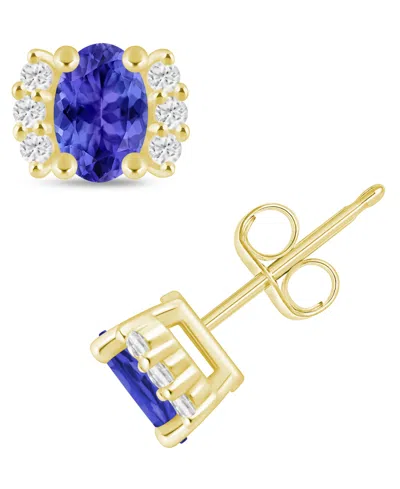 Macy's Emerald (1 Ct. T.w.) & Diamond (1/6 Ct. T.w.) Bracket Stud Earrings In 10k Gold (also In Ruby, Sapph In Blue