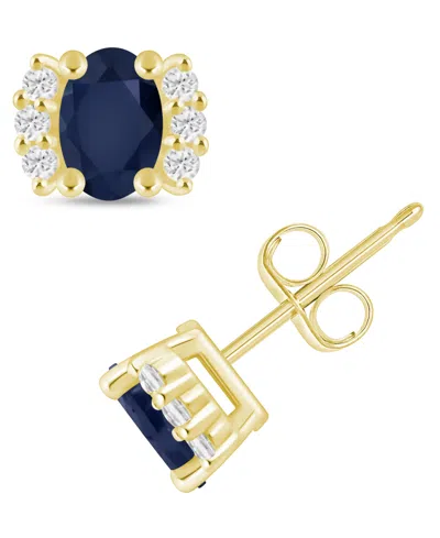 Macy's Emerald (1 Ct. T.w.) & Diamond (1/6 Ct. T.w.) Bracket Stud Earrings In 10k Gold (also In Ruby, Sapph In Blue