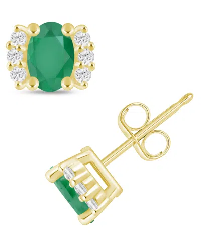 Macy's Emerald (1 Ct. T.w.) & Diamond (1/6 Ct. T.w.) Bracket Stud Earrings In 10k Gold (also In Ruby, Sapph In Green