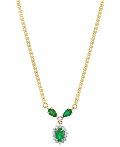 Macy's Emerald (1 Ct. T.w.) & Diamond (1/6 Ct. T.w.) Fancy Halo 16" Pendant Necklace In 14k Gold