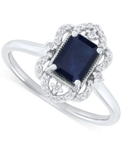 Macy's Emerald (1 Ct. T.w.) & Diamond (1/8 Ct. T.w.) Openwork Halo Ring In 14k Gold (also In Ruby & Sapphir In Sapphire