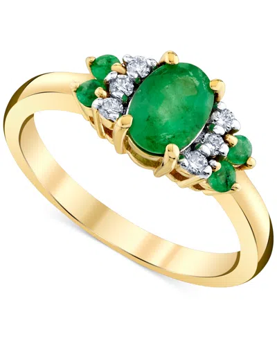 Macy's Emerald (1 Ct. T.w.) & Diamond (1/8 Ct. T.w) Oval Shoulder Cluster Ring In 10k Gold In Multi