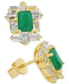 Macy's Emerald (1 Ct. T.w.) & White Topaz (2 Ct. T.w.) Baguette Halo Stud Earrings In 14k Gold-plated Sterl In Emerald