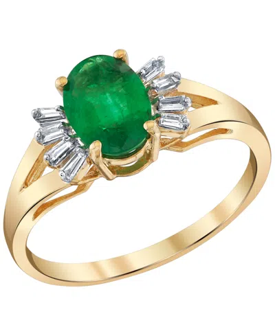 Macy's Emerald (1-1/3 Ct. T.w.) & Diamond (1/8 Ct. T.w.) Ring In 14k Yellow Gold In Red