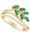 Macy's Emerald (1/2 Ct. T.w.) & Diamond (1/20 Ct. T.w.) Vine Motif Ring In 14k Gold (also In Ruby & Sapphir In Emerald