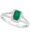 Macy's Emerald (1/2 Ct. T.w.) & Diamond (1/4 Ct. T.w.) Split Shank Ring In Sterling Silver (also In Ruby & In Emerald