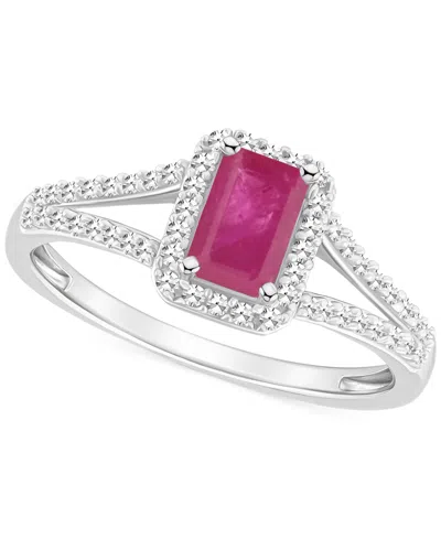 Macy's Emerald (1/2 Ct. T.w.) & Diamond (1/4 Ct. T.w.) Split Shank Ring In Sterling Silver (also In Ruby &