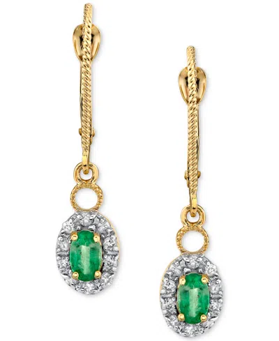 Macy's Emerald (1/2 Ct. T.w.) & Diamond (1/5 Ct. T.w.) Halo Drop Earrings In 14k Gold