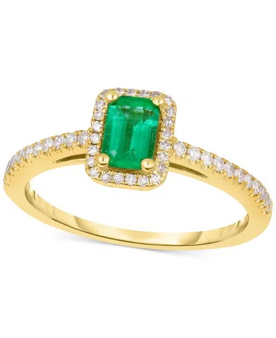 Macy's Emerald (1/2 Ct. T.w.) & Diamond (1/5 Ct. T.w.) Halo Ring In 14k Gold