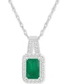 Macy's Emerald (1/2 Ct. T.w.) & Diamond (1/8 Ct. T.w.) Halo 18" Pendant Necklace In Sterling Silver (also I In Emerald