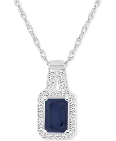 Macy's Emerald (1/2 Ct. T.w.) & Diamond (1/8 Ct. T.w.) Halo 18" Pendant Necklace In Sterling Silver (also I In Sapphire