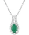 Macy's Emerald (1/2 Ct. T.w.) & Diamond (1/8 Ct. T.w.) Oval Halo 18" Pendant Necklace In Sterling Silver (a In Emerald