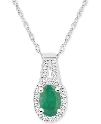 Macy's Emerald (1/2 Ct. T.w.) & Diamond (1/8 Ct. T.w.) Oval Halo 18" Pendant Necklace In Sterling Silver (a