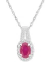 Macy's Emerald (1/2 Ct. T.w.) & Diamond (1/8 Ct. T.w.) Oval Halo 18" Pendant Necklace In Sterling Silver (a In Ruby
