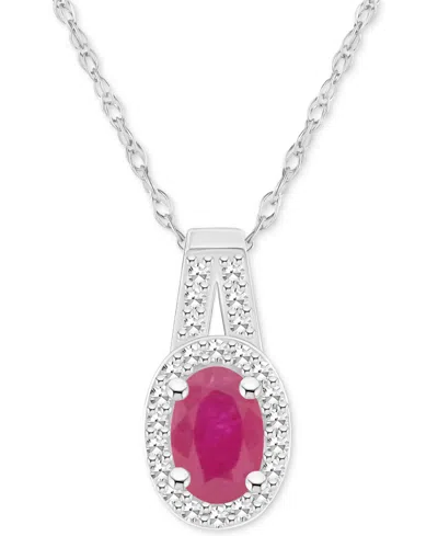 Macy's Emerald (1/2 Ct. T.w.) & Diamond (1/8 Ct. T.w.) Oval Halo 18" Pendant Necklace In Sterling Silver (a In Ruby