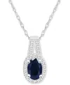 Macy's Emerald (1/2 Ct. T.w.) & Diamond (1/8 Ct. T.w.) Oval Halo 18" Pendant Necklace In Sterling Silver (a In Sapphire