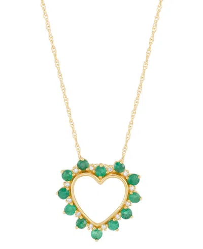 Macy's Emerald (1/2 Ct. T.w.) & Diamond Accent Open Heart 18" Pendant Necklace In 14k Gold