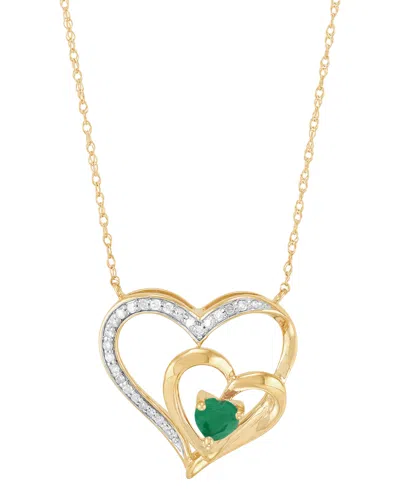 Macy's Emerald (1/3 Ct. T.w.) & Diamond (1/10 Ct. T.w.) Double Heart 18" Pendant Necklace In 14k Gold