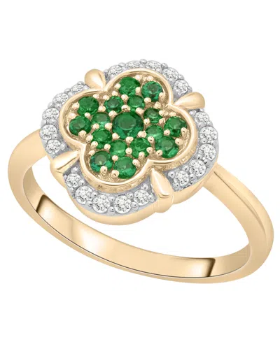 Macy's Emerald (1/3 Ct. T.w.) & Diamond (1/6 Ct. T.w.) Clover Ring In 14k Yellow Gold Over Sterling Silver In Green