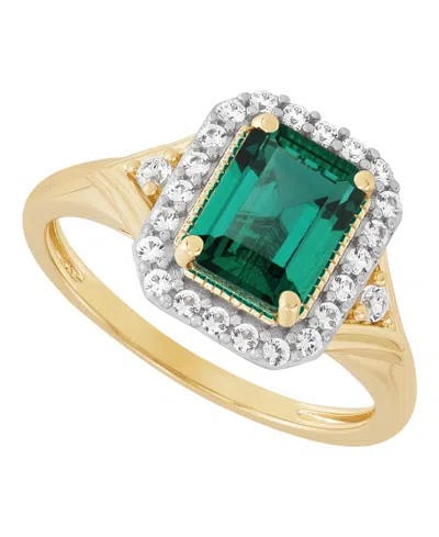 Macy's Emerald (1-3/8 Ct. T.w.) & White Sapphire (1/3ct. T.w.) Ring In 14k Yellow Gold-plated Sterling Silv