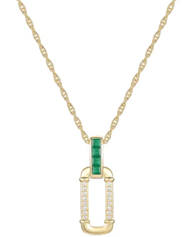 Macy's Emerald (1/4 Ct. T.w.) & Diamond (1/20 Ct. T.w.) Oval 18" Pendant Necklace In 14k Gold-plated Sterli