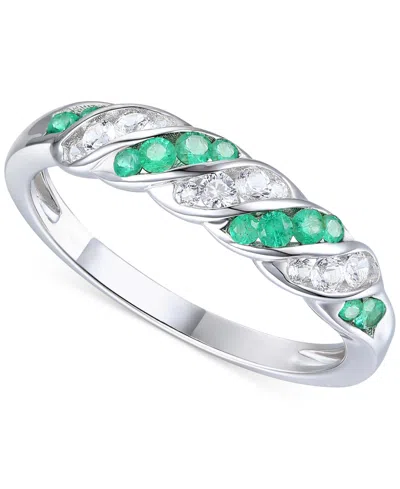 Macy's Emerald (1/5 Ct. T.w.) & Diamond (1/5 Ct. T.w.) Swirl Band In Sterling Silver (also In Ruby & Sapphi