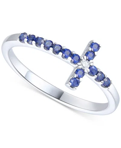 Macy's Emerald (1/5 Ct. T.w.) & Diamond Accent East-west Cross Ring In Sterling Silver (also In Ruby & Sapp In Sapphire