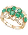 Macy's Emerald (2-1/4 Ct. T.w.) & Diamond (1/4 Ct. T.w.) Flower Openwork Ring In 14k Gold (also In Ruby & S In Emerald