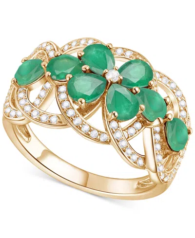 Macy's Emerald (2-1/4 Ct. T.w.) & Diamond (1/4 Ct. T.w.) Flower Openwork Ring In 14k Gold (also In Ruby & S