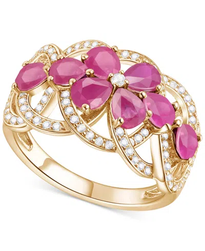 Macy's Emerald (2-1/4 Ct. T.w.) & Diamond (1/4 Ct. T.w.) Flower Openwork Ring In 14k Gold (also In Ruby & S