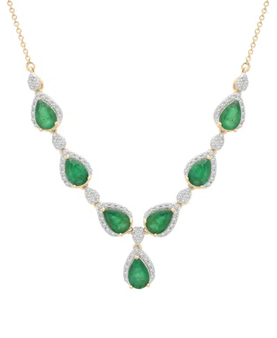 Macy's Emerald (2-7/8 Ct. T.w.) And Diamond (1/3 Ct. T.w.) Necklace In 14k Yellow Gold In Green