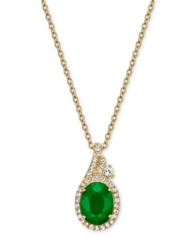 Macy's Emerald (2 Ct. T.w.) & White Sapphire (1/2 Ct. T.w.) Oval Halo 18" Pendant Necklace In 10k Gold-plat