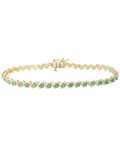 Macy's Emerald (2-7/8 Ct. T.w.) And Diamond (1/10 Ct. T.w.) Bracelet In 10k Yellow Gold