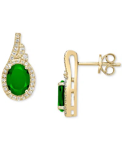 Macy's Emerald (3 Ct. T.w.) & White Sapphire (5/8 Ct. T.w.) Oval Halo Stud Earrings In 10k Gold-plated Ster