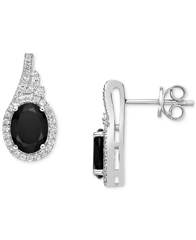 Macy's Emerald (3 Ct. T.w.) & White Sapphire (5/8 Ct. T.w.) Oval Halo Stud Earrings In 10k Gold-plated Ster