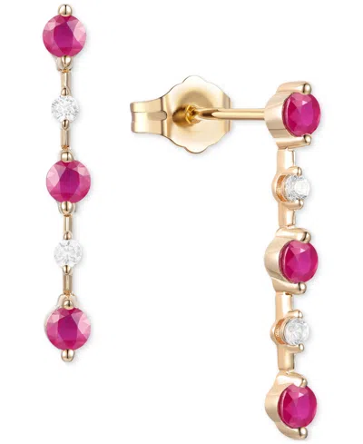 Macy's Emerald (3/4 Ct. T.w.) & Diamond (1/10 Ct. T.w.) Linear Drop Earrings In 14k Gold (also In Ruby & Sa