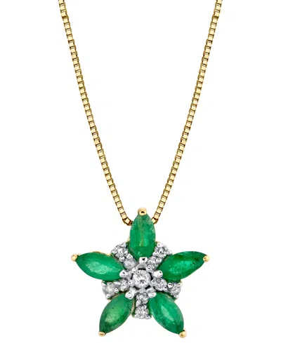 Macy's Emerald (3/4 Ct. T.w.) & Diamond (1/10 Ct. T.w.) Starflower 18" Pendant Necklace In 14k Gold