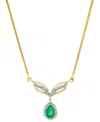 Macy's Emerald (3/4 Ct. T.w.) & Diamond (1/3 Ct. T.w.) Teardrop Halo Fancy 16" Statement Necklace In 14k Go
