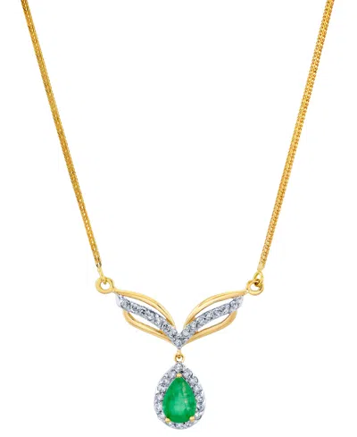 Macy's Emerald (3/4 Ct. T.w.) & Diamond (1/3 Ct. T.w.) Teardrop Halo Fancy 16" Statement Necklace In 14k Go