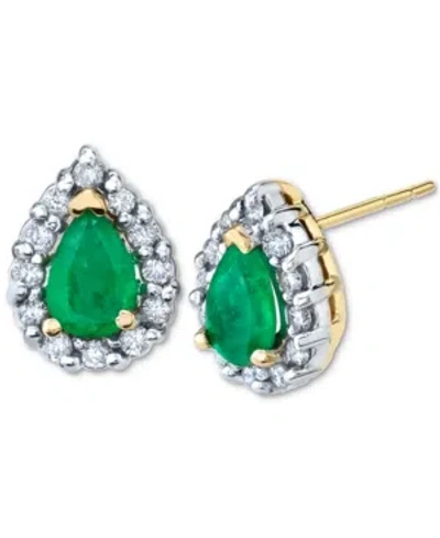 Macy's Emerald (3/4 Ct. T.w.) & Diamond (1/4 Ct. T.w.) Stud Earrings In 14k Gold