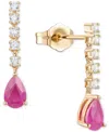 Macy's Emerald (3/4 Ct. T.w.) & Diamond (1/5 Ct. T.w.) Chain Pear Drop Earrings In 14k Gold (also In Ruby & In Ruby